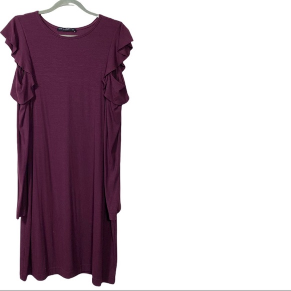 White House black market ruffle cold shoulder sheath dress Large cabernet color - Picture 5 of 9